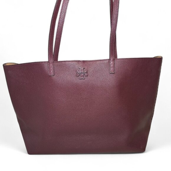 Tory Burch Women's McGraw Leather Tote in Wine - Picture 1 of 15